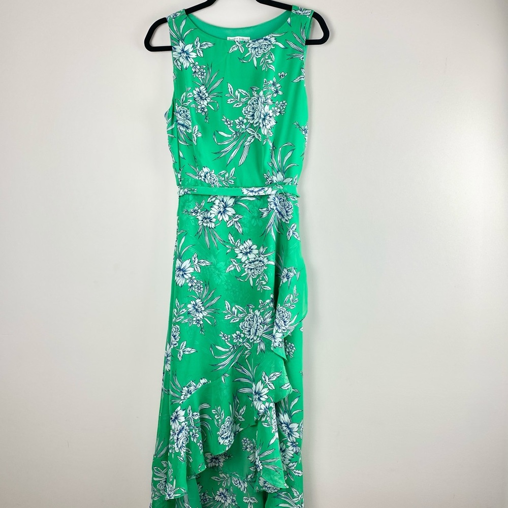 Sandra Darren Green Floral Ruffle Maxi Dress